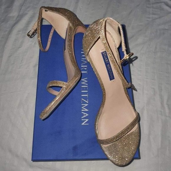 Stuart Weitzman Nudistsong Sandals 8M Platnium Noir - Picture 5 of 13